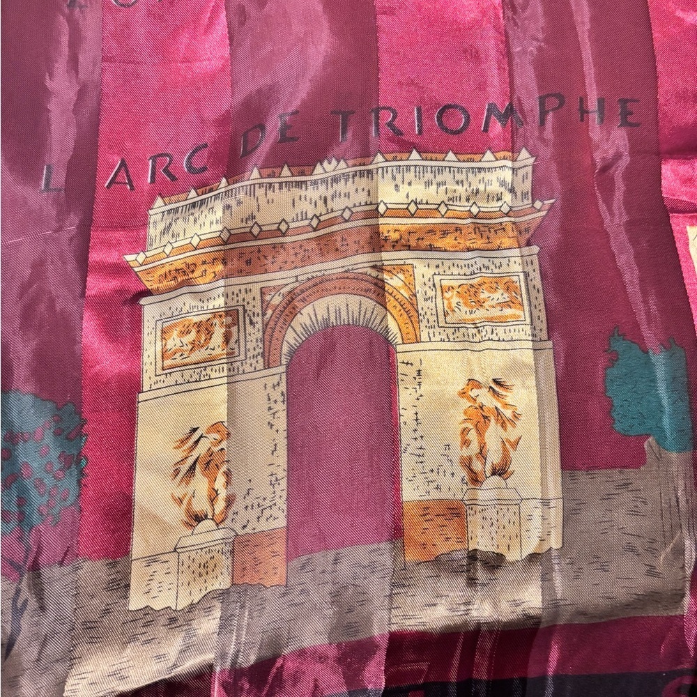 Vintage Paris Scarf Eiffel Tower Notre Dame Red 37” Square France Landmarks - Picture 6 of 9
